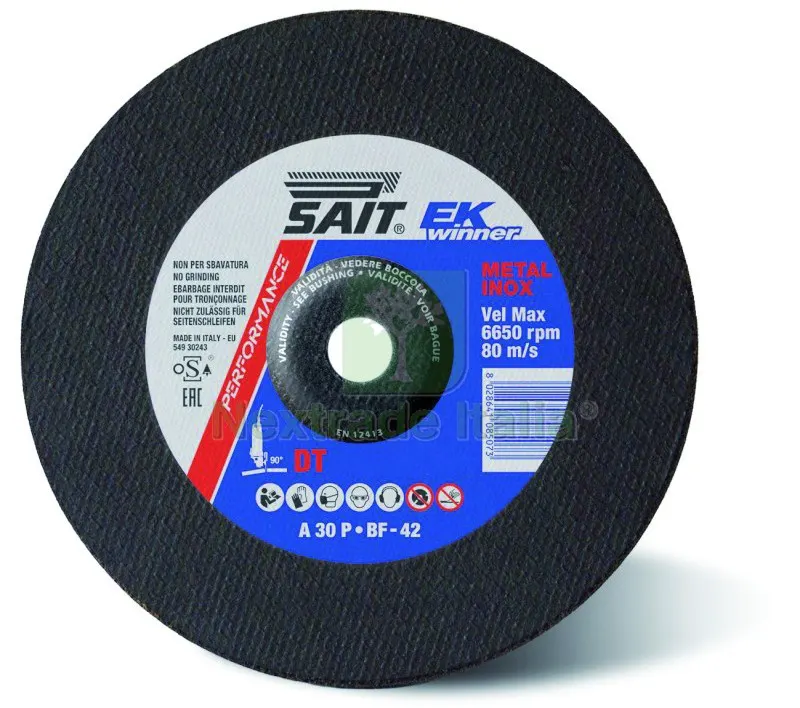 10PZ Sait DISCO ABRASIVO A CENTRO DEPRESSO EK WINNER-DT per taglio ferro/inox Ø mm. 115x3,0x22,23 — Punte, frese e dischi — rif. FERX.VIT58419 10PZ Sait DISCO ABRASIVO A CENTRO DEPRESSO EK WINNER-DT per taglio ferro/inox Ø mm. 115x3,0x22,23 — Punte, frese e dischi — rif. FERX.VIT58419