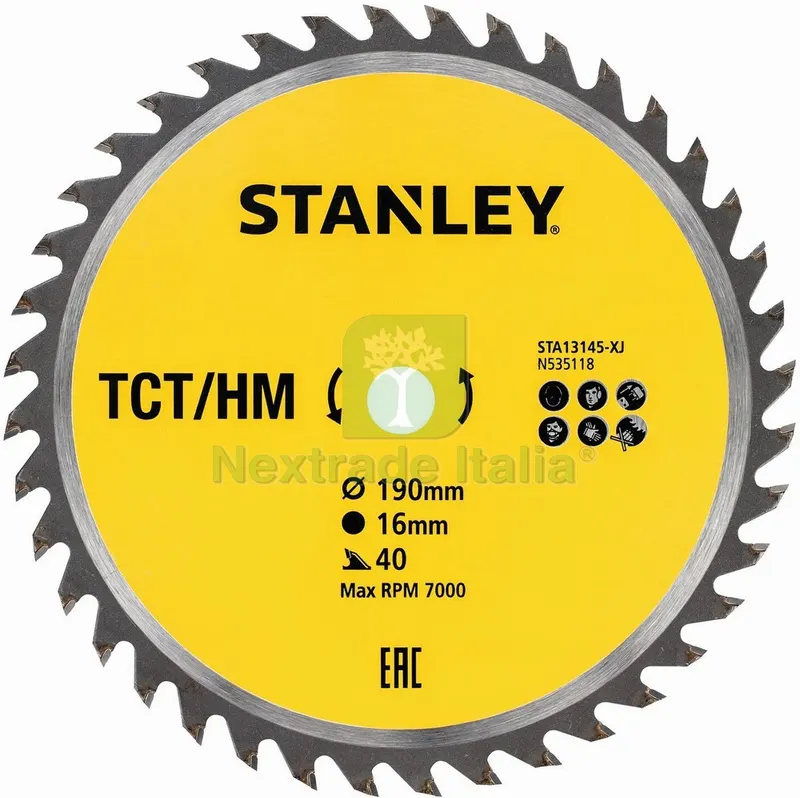 LAMA TCT STA13145-XJ PER SEGA CIRCOLARE Ø mm. 190 - 40 denti — Smerigliatrici e seghe — rif. FERX.VIT56274 LAMA TCT STA13145-XJ PER SEGA CIRCOLARE Ø mm. 190 - 40 denti — Smerigliatrici e seghe — rif. FERX.VIT56274