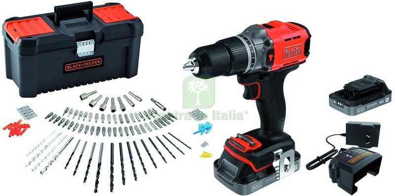 Black+Decker TRAPANO AVVITATORE A PERCUSSIONE BCD383D2TA-QW 18V 2 batterie 2 Ah +120 acc. +valig. — Trapani e avvitatori — rif. FERX.VIT60009