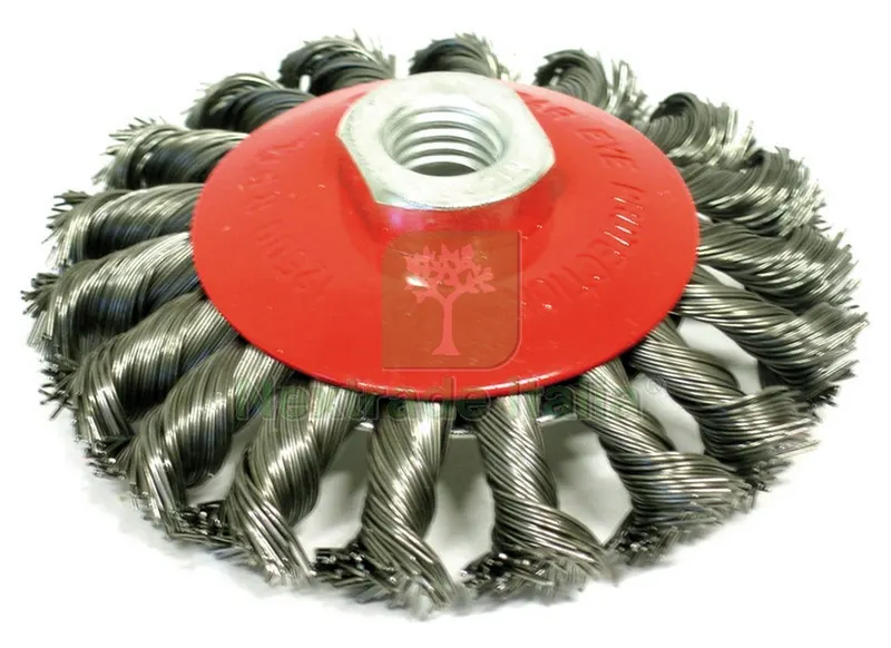 SPAZZOLA CIRCOLARE CONICA A MAZZETTI RITORTI attacco M14 Ø mm. 100 — Punte, frese e dischi — rif. FERX.VIT22797 SPAZZOLA CIRCOLARE CONICA A MAZZETTI RITORTI attacco M14 Ø mm. 100 — Punte, frese e dischi — rif. FERX.VIT22797