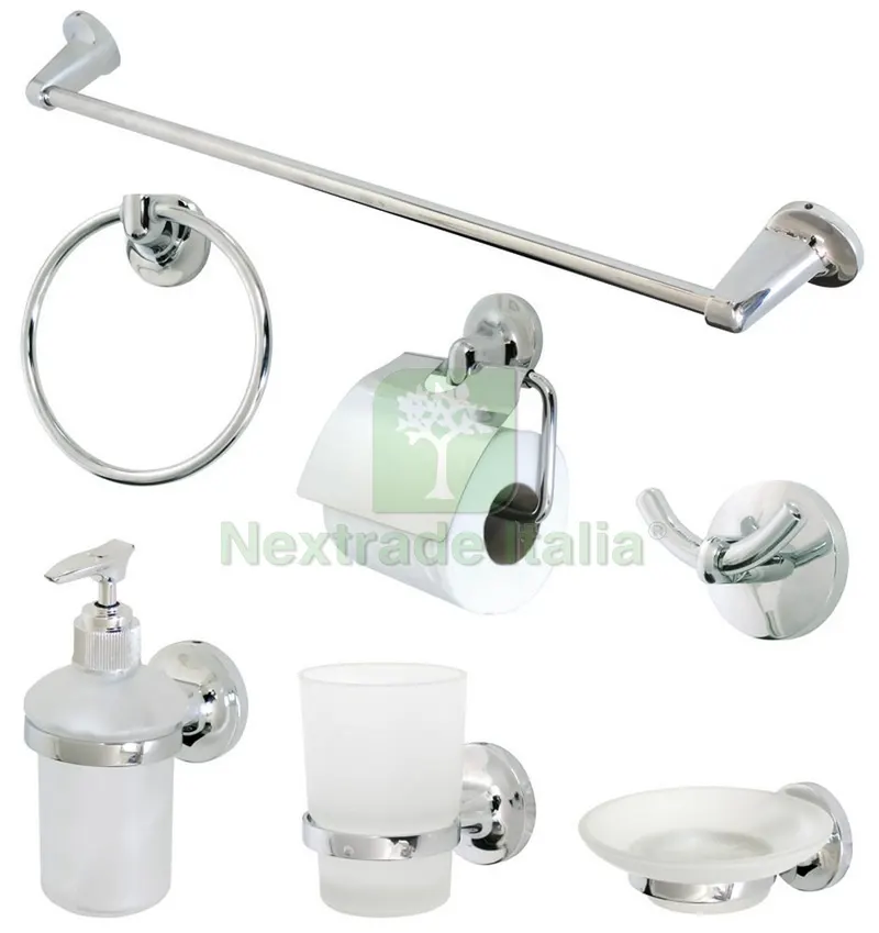 KIT ACCESSORI DA BAGNO 7 PZ. metallo cromato/vetro satinato — Accessori bagno — rif. FERX.VIT25472 KIT ACCESSORI DA BAGNO 7 PZ. metallo cromato/vetro satinato — Accessori bagno — rif. FERX.VIT25472