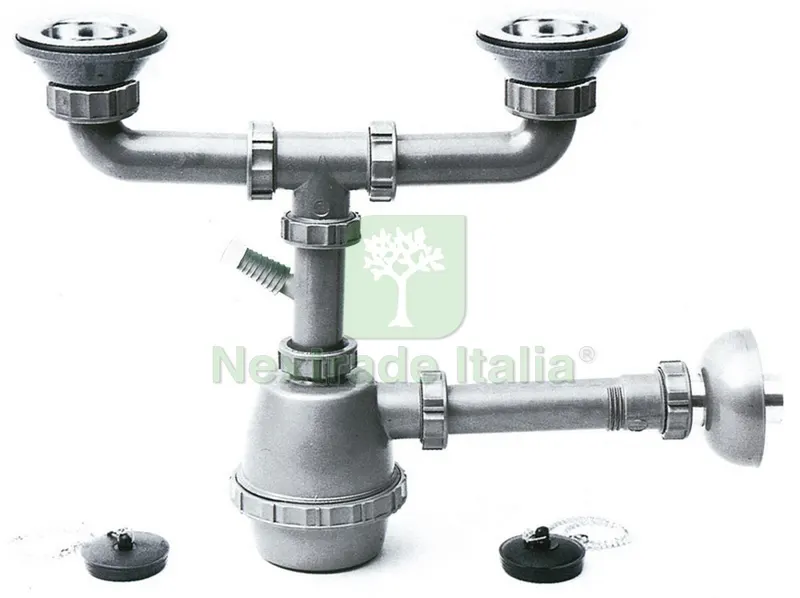 SIFONE IN PLASTICA A 2 VIE CON PILETTE E ATTACCO LAVATRICE mis. 1.1/4 — Scarichi e sifoni — rif. FERX.VIT13495 SIFONE IN PLASTICA A 2 VIE CON PILETTE E ATTACCO LAVATRICE mis. 1.1/4 — Scarichi e sifoni — rif. FERX.VIT13495