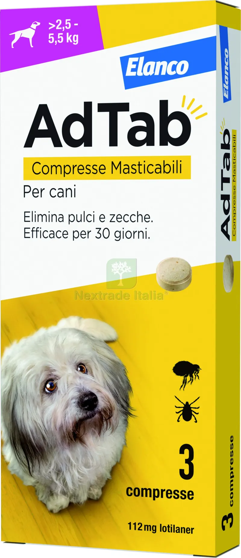 ANTIPARASSITARIO COMPRESSA MASTICABILE AdTab x cani 2,5÷5,5 kg. (cf. 3 compr. da 112,5 mg) — Protezione piante e sementi — rif. FERX.VIT56914