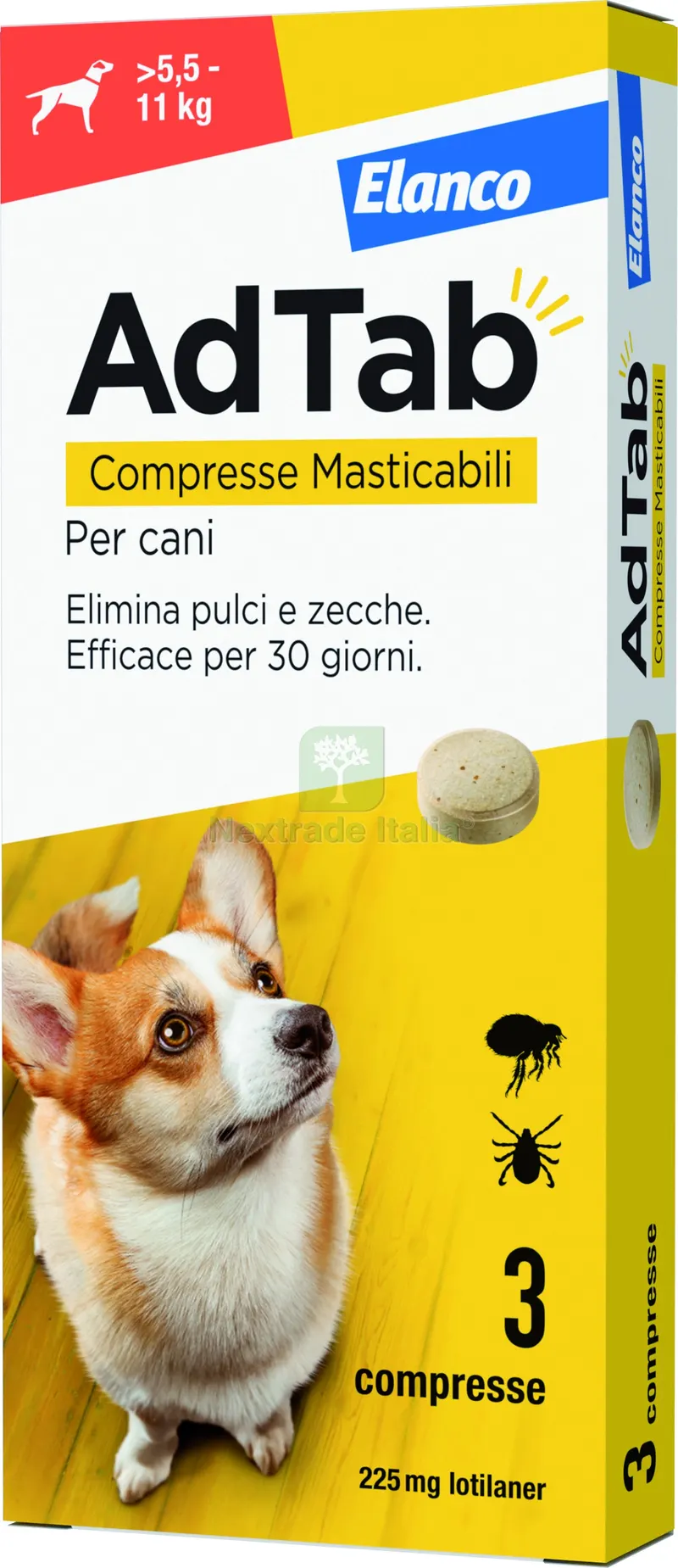 ANTIPARASSITARIO COMPRESSA MASTICABILE AdTab x cani 5,5÷11 kg. (cf. 3 compr. da 225 mg) — Protezione piante e sementi — rif. FERX.VIT56915