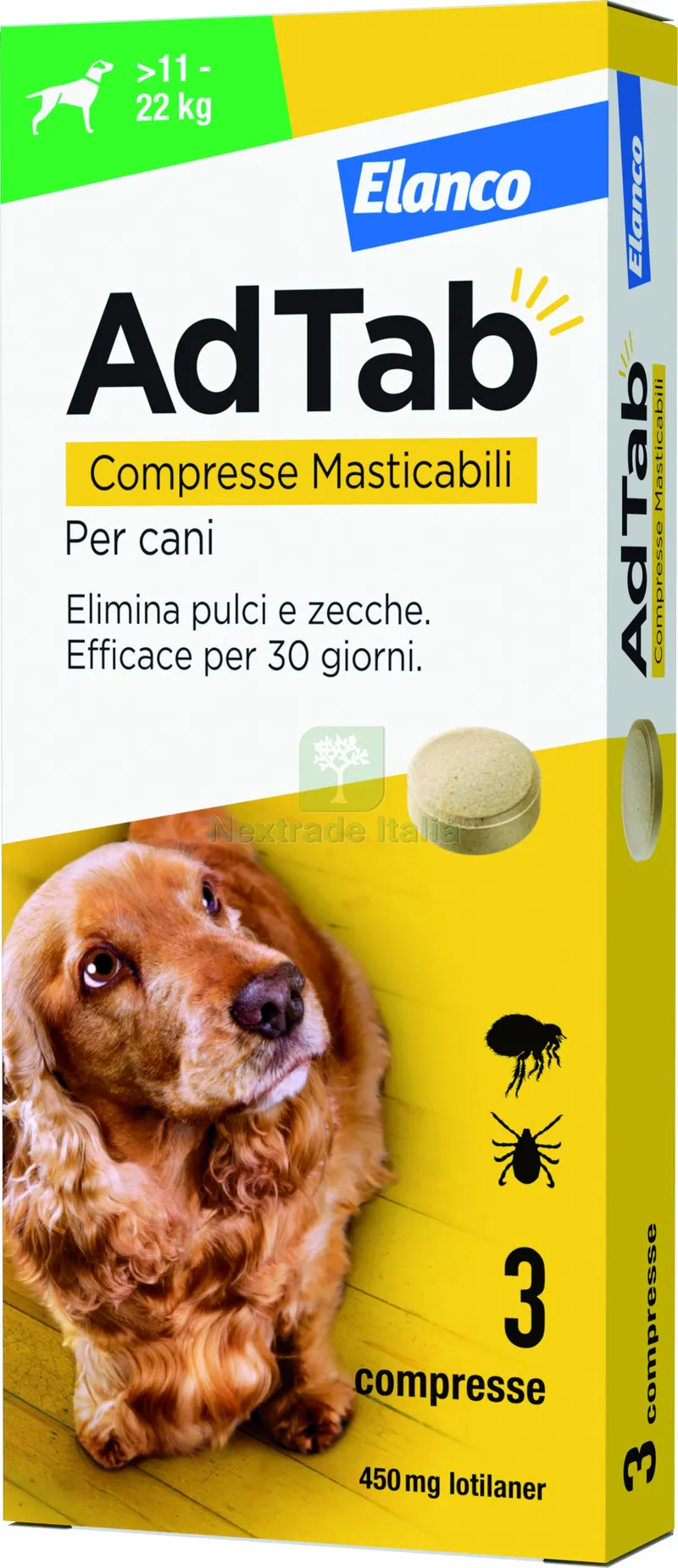 ANTIPARASSITARIO COMPRESSA MASTICABILE AdTab x cani 11÷22 kg. (cf. 3 compr. da 450 mg) — Protezione piante e sementi — rif. FERX.VIT56916 ANTIPARASSITARIO COMPRESSA MASTICABILE AdTab x cani 11÷22 kg. (cf. 3 compr. da 450 mg) — Protezione piante e sementi — rif. FERX.VIT56916