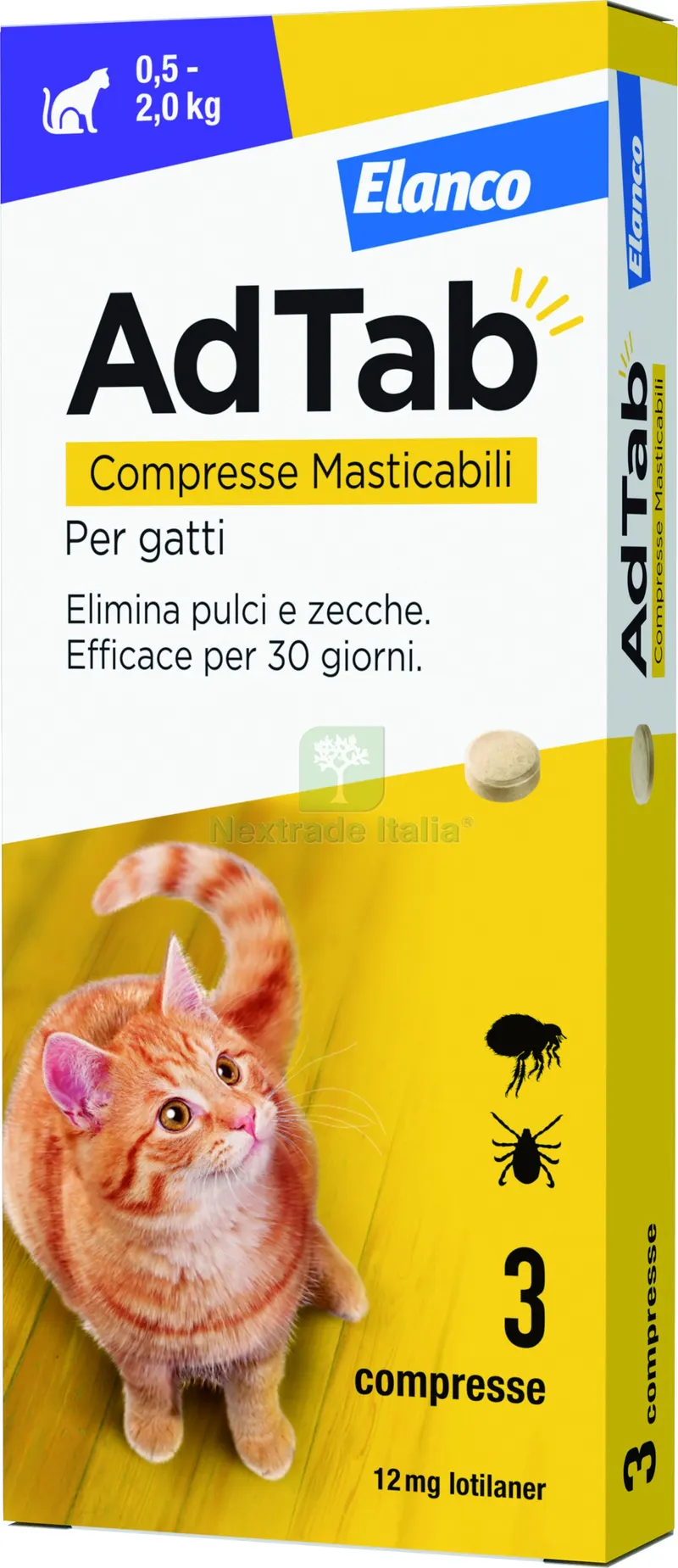 ANTIPARASSITARIO COMPRESSA MASTICABILE AdTab x gatti 0,5÷2,0 kg. (cf. 3 compr. da 12 mg) — Protezione piante e sementi — rif. FERX.VIT56918 ANTIPARASSITARIO COMPRESSA MASTICABILE AdTab x gatti 0,5÷2,0 kg. (cf. 3 compr. da 12 mg) — Protezione piante e sementi — rif. FERX.VIT56918