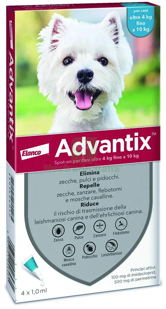 ANTIPARASSITARIO ADVANTIX (4 pipette) per cani 4¸10 kg. — Protezione piante e sementi — rif. FERX.VIT28938 ANTIPARASSITARIO ADVANTIX (4 pipette) per cani 4¸10 kg. — Protezione piante e sementi — rif. FERX.VIT28938