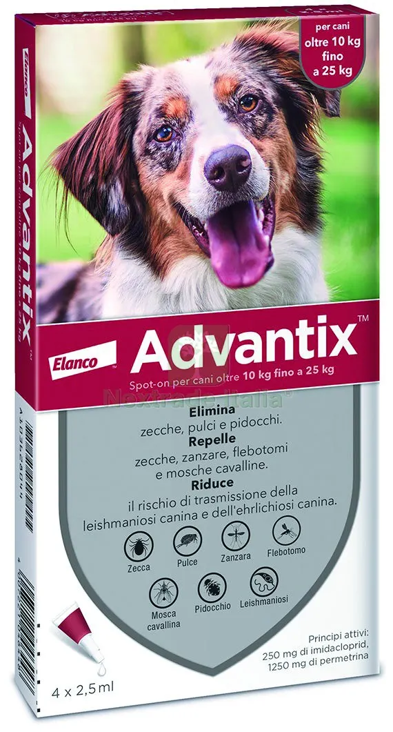 ANTIPARASSITARIO ADVANTIX (4 pipette) per cani 10¸25 kg. — Protezione piante e sementi — rif. FERX.VIT28939 ANTIPARASSITARIO ADVANTIX (4 pipette) per cani 10¸25 kg. — Protezione piante e sementi — rif. FERX.VIT28939