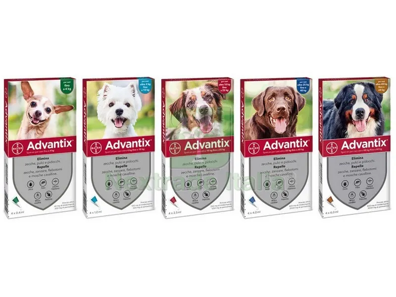 ANTIPARASSITARIO ADVANTIX (4 pipette) per cani fino a 4 kg. — Protezione piante e sementi — rif. FERX.VIT28937 ANTIPARASSITARIO ADVANTIX (4 pipette) per cani fino a 4 kg. — Protezione piante e sementi — rif. FERX.VIT28937