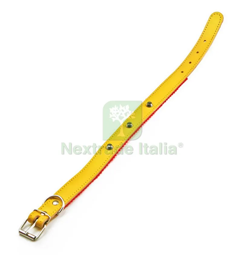 6PZ COLLARE IN CUOIO FELPATO CON BORCHIE cm. 44x2,0 col. Assortiti — Fascette e collari — rif. FERX.VIT30843 6PZ COLLARE IN CUOIO FELPATO CON BORCHIE cm. 44x2,0 col. Assortiti — Fascette e collari — rif. FERX.VIT30843