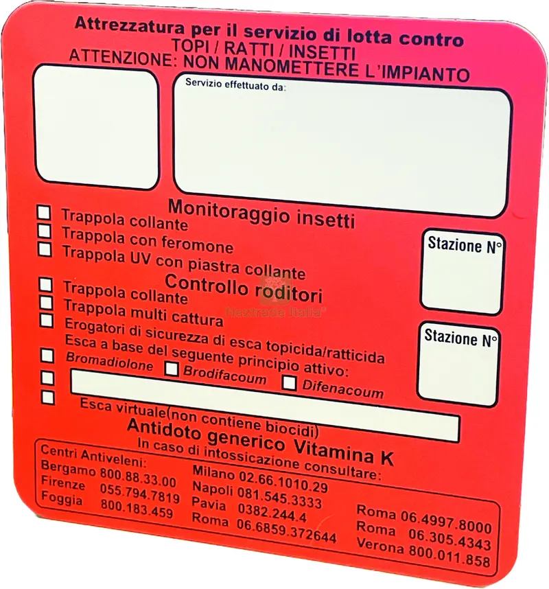 CARTELLO INDICATORE PER PORTAESCA TOPICIDA — Disinfestazione e controllo nocivi — rif. FERX.VIT59174