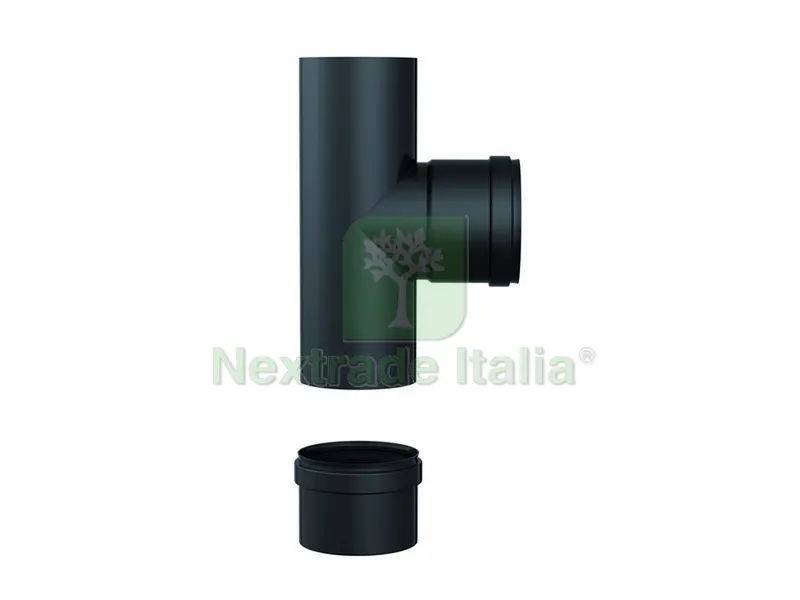 2PZ RACCORDO A T PER STUFE A PELLET Col. Nero opaco (M/F) Ø cm.10 — Tubi e raccordi — rif. FERX.VIT38572 2PZ RACCORDO A T PER STUFE A PELLET Col. Nero opaco (M/F) Ø cm.10 — Tubi e raccordi — rif. FERX.VIT38572