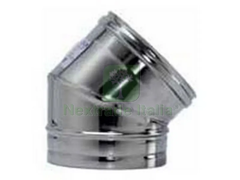 GOMITO A 45° INOX AISI 304 PER STUFA Ø cm.18 — Tubi e raccordi — rif. FERX.VIT17122 GOMITO A 45° INOX AISI 304 PER STUFA Ø cm.18 — Tubi e raccordi — rif. FERX.VIT17122