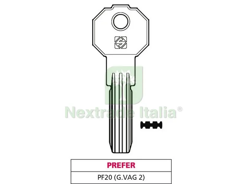 5PZ CHIAVE PUNZONATA OTTONE PF20 (G. VAG 2) PREFER — Serrature e cilindri — rif. FERX.VIT47532
