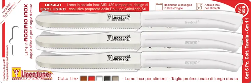 SET COLTELLI DA TAVOLA INOX 6 PEZZI col. Bianco 11 — Cucina e coltelleria — rif. FERX.VIT61053 SET COLTELLI DA TAVOLA INOX 6 PEZZI col. Bianco 11 — Cucina e coltelleria — rif. FERX.VIT61053