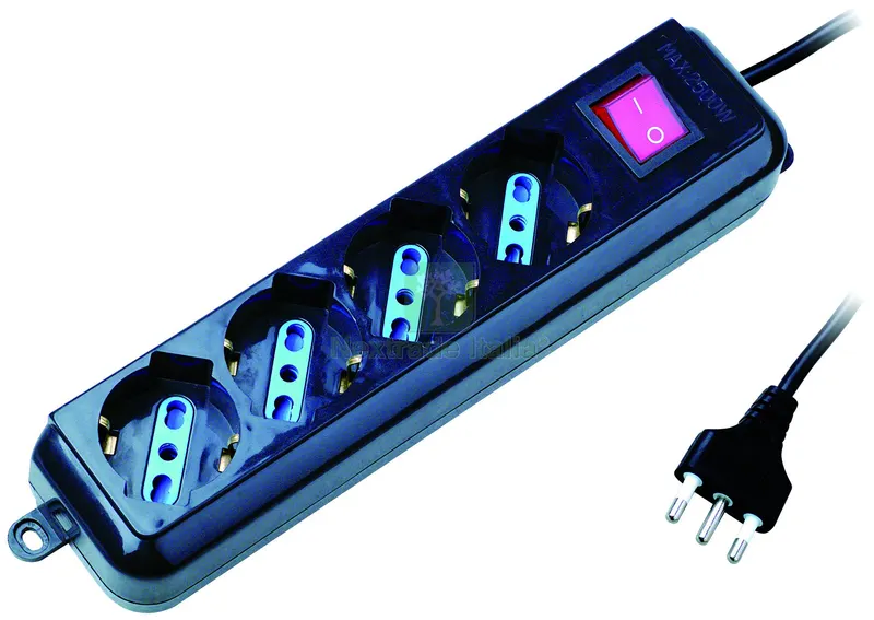 MULTIPRESA CON INTERRUTTORE IN BLISTER 4 posti 2P+T 10/16A schuko col. Nero — Interruttori e prese — rif. FERX.VIT58764
