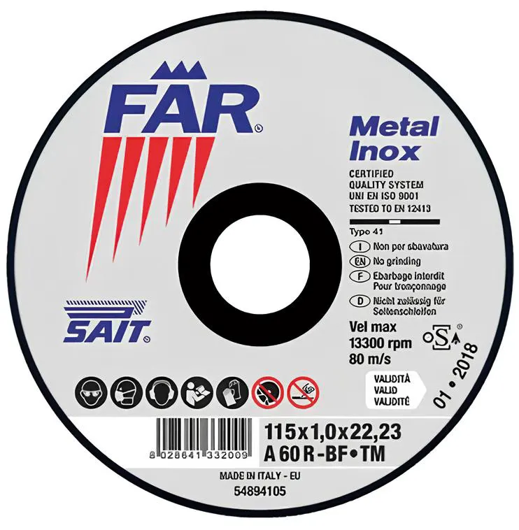 20PZ DISCO ABRASIVO FAR-TM A 46 R Ø mm. 115x1,0x22,23 — Punte, frese e dischi — rif. FERX.VIT40668
