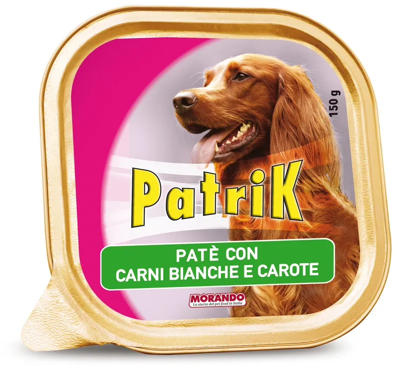 22PZ Morando PATÈ PER CANI ''PATRIK'' gusto carni bianche e carote - gr. 150 — Cani — rif. FERX.VIT61190 22PZ Morando PATÈ PER CANI ''PATRIK'' gusto carni bianche e carote - gr. 150 — Cani — rif. FERX.VIT61190