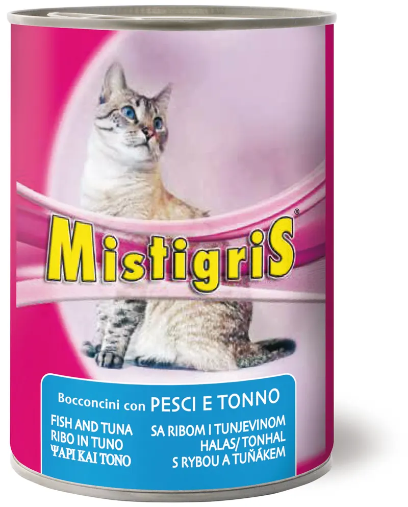24PZ Morando BOCCONI PER GATTI ''MISTIGRIS'' gusto pesce e tonno - gr. 405 — Gatti — rif. FERX.VIT61195