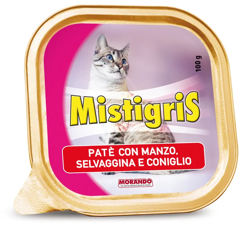 32PZ Morando PATÈ PER GATTI ''MISTIGRIS'' gusto manzo, selvaggina e coniglio - gr. 100 — Gatti — rif. FERX.VIT61197