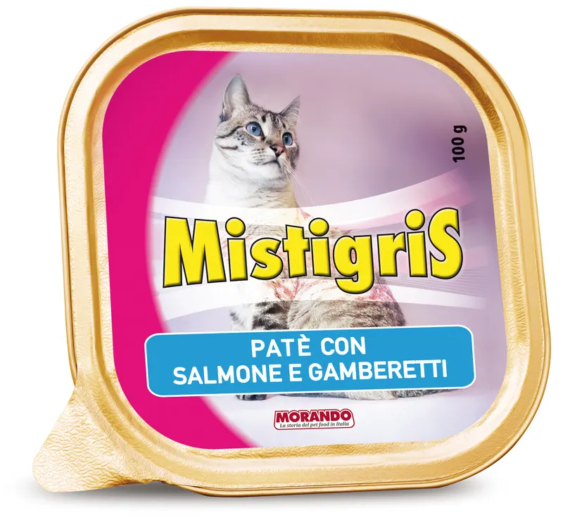 32PZ Morando PATÈ PER GATTI ''MISTIGRIS'' gusto salmone e gamberetti - gr. 100 — Gatti — rif. FERX.VIT61198